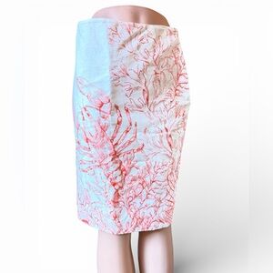 HD in Paris white and 🦞 Coral Pencil Skirt size 8 anthropology skirt knee length